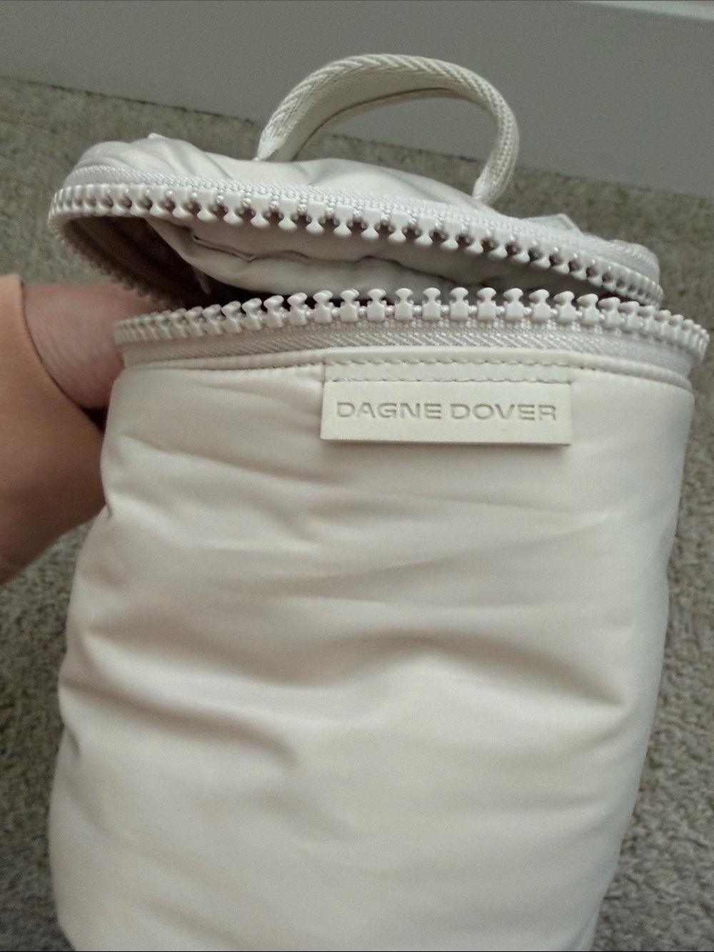 Dagne Dover Beige Cylindrical Cosmetic Pouch with Top Handle - Picture 7 of 7